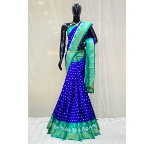 Pochampally ikkat pure Silk royal Blue and green colour combination saree