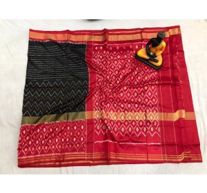 Pochampally ikat pure Silk black and pink color combination saree