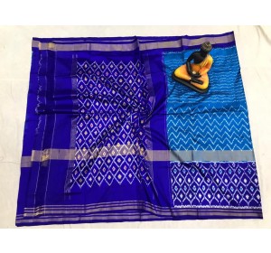 Pochampally ikkat pure silk blue and royal blue color combination saree