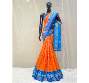 Pochampally ikat pure silk orange and blue color combination saree