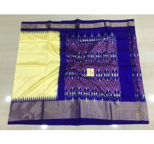 Pochampally ikkat pure silk yellow and royal blue color combination saree